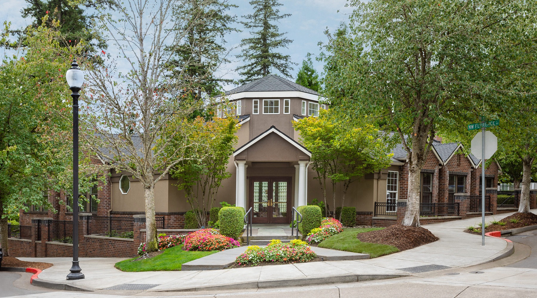 a building in the woods